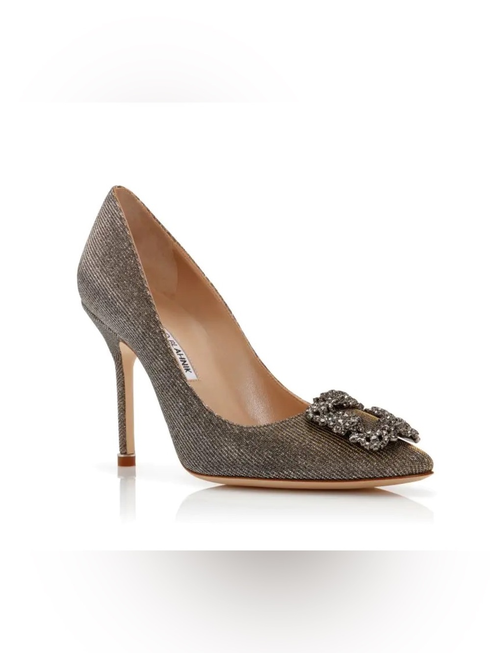 Manolo Blahnik HANGISI GLITTER
Dark Gold Fabric Jewel Buckle Pumps - Size 40.5